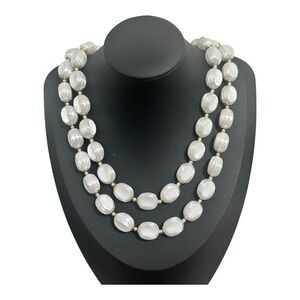 Vintage JAPAN Double Strand White Moonglow Lucite Necklace